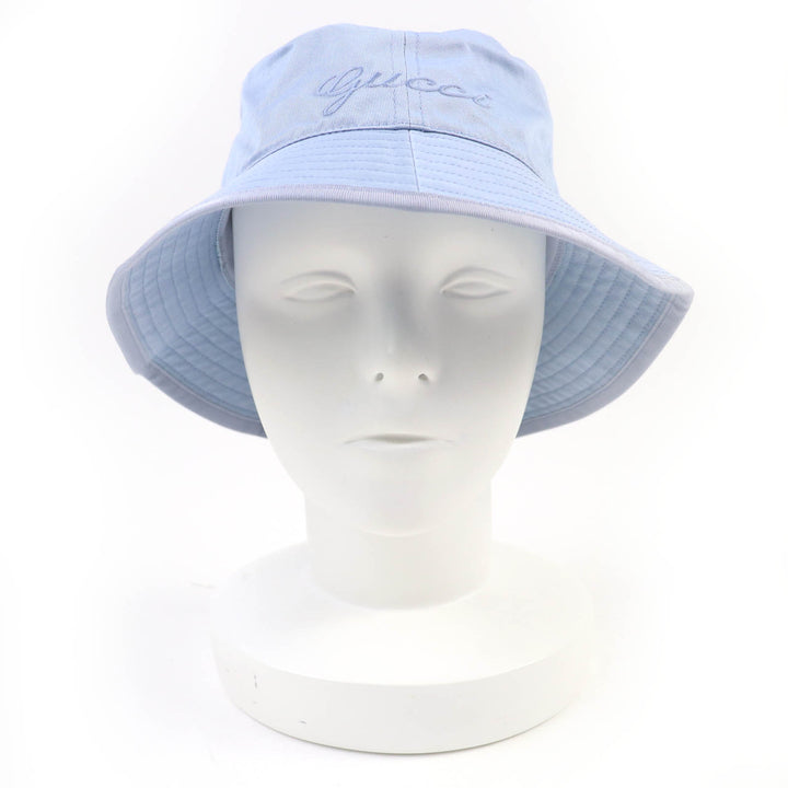Pristine GUCCI hat Embroidered logo bucket hat Light blue cotton Women S 782733