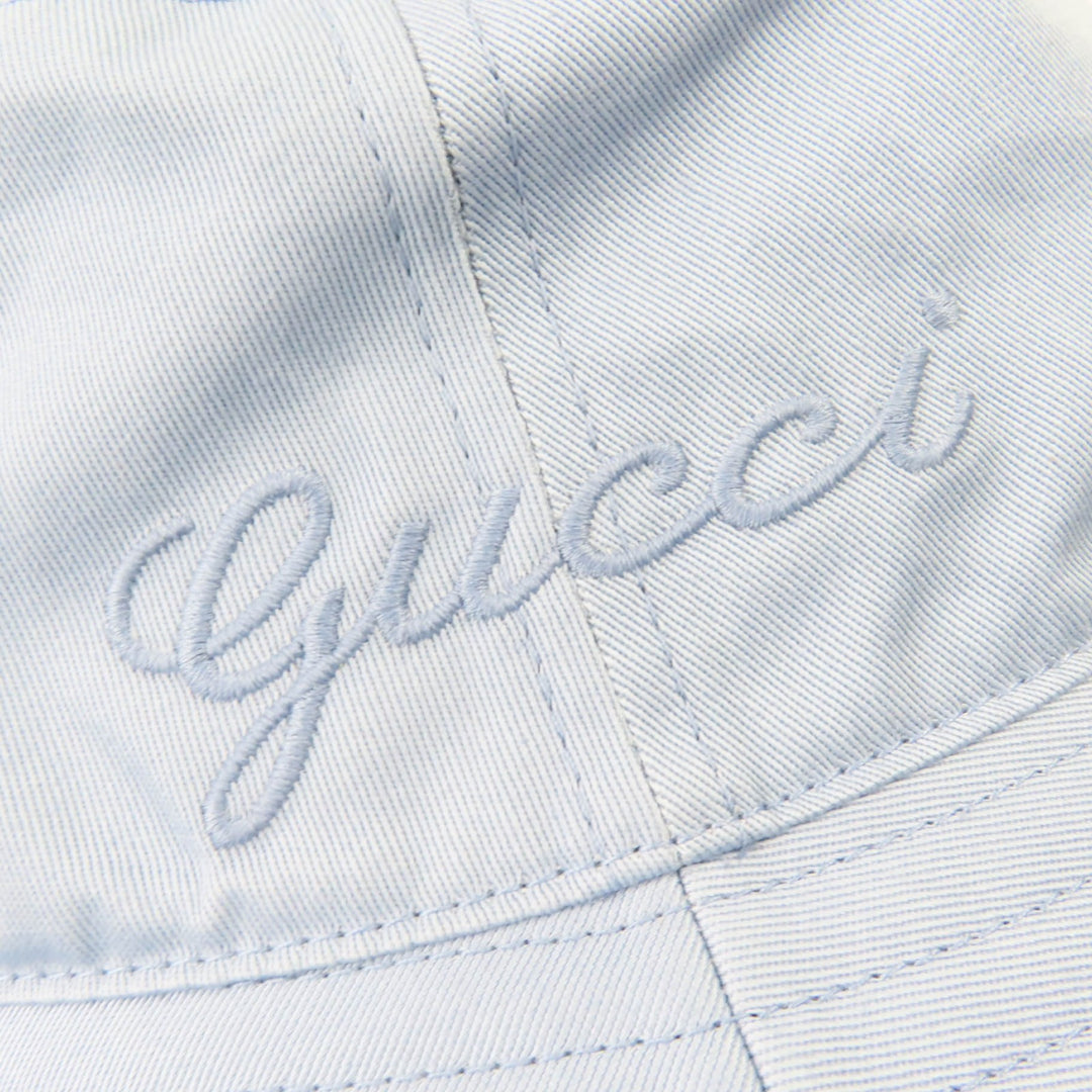 Pristine GUCCI hat Embroidered logo bucket hat Light blue cotton Women S 782733