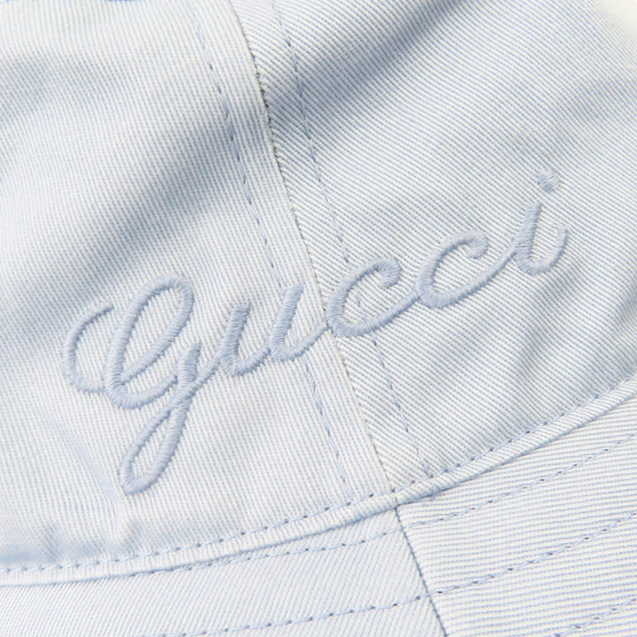 Pristine GUCCI hat Embroidered logo bucket hat Light blue cotton Women S 782733