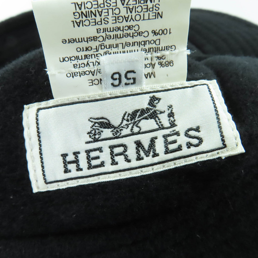 素晴らしいHERMES帽子100％カシミアライニング帽子ブラックアセテートレディース56