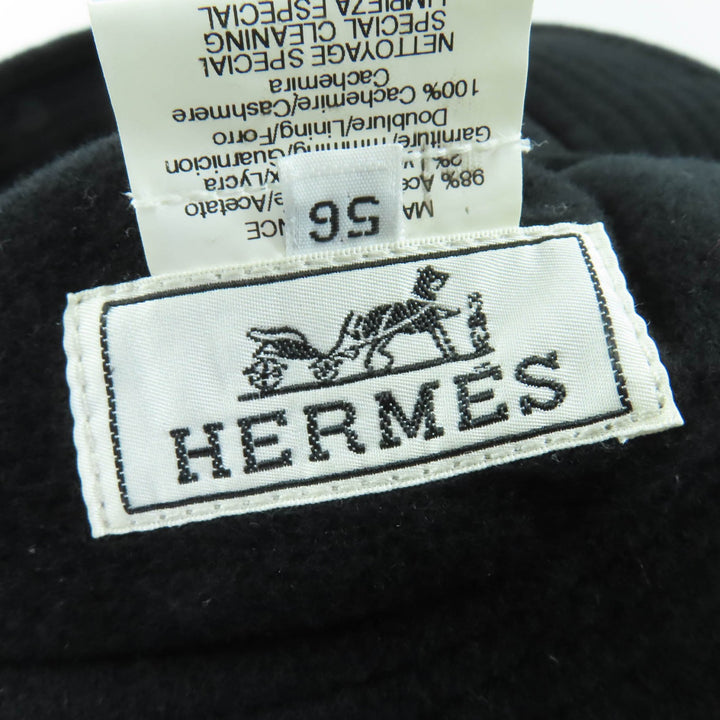 素晴らしいHERMES帽子100％カシミアライニング帽子ブラックアセテートレディース56
