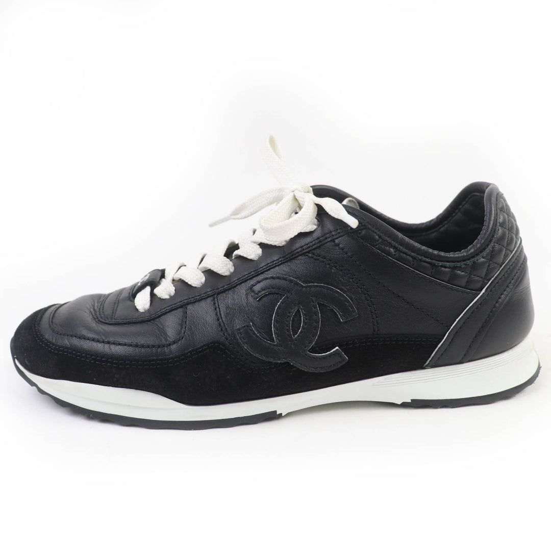 Very Good CHANEL Low cut sneakers COCO Mark Lace-up Leather black leather Women 35 G46372