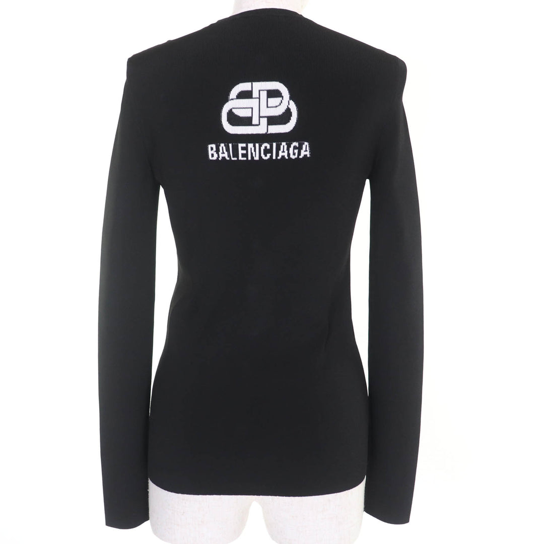 BALENCIAGA カーディガン ロゴ 長袖 ニット ブラック レーヨン レディース M 620997 美品
