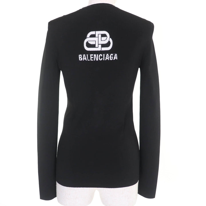 BALENCIAGA カーディガン ロゴ 長袖 ニット ブラック レーヨン レディース M 620997 美品