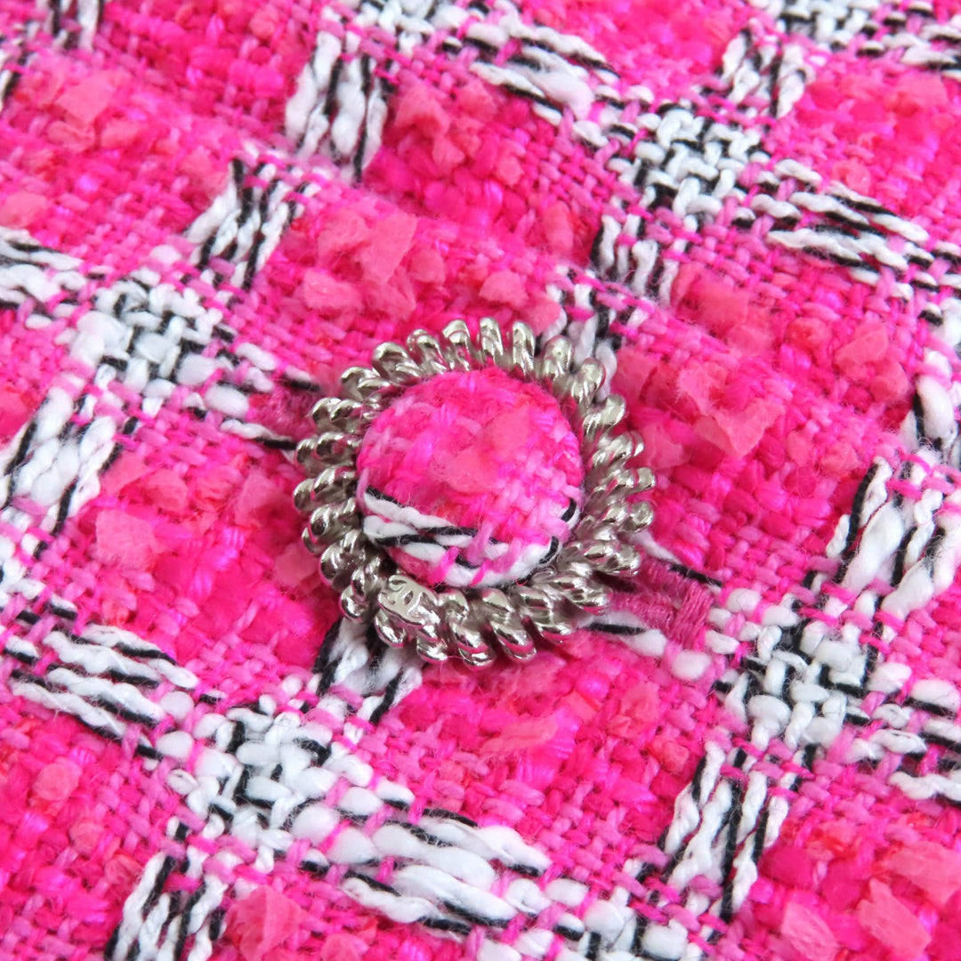 CHANEL ワンピース COCOボタン メタリックトリム 半袖 ツイード ピンク 34 P49180