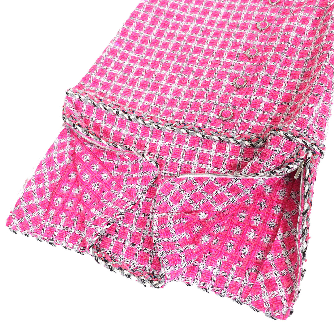 CHANEL ワンピース COCOボタン メタリックトリム 半袖 ツイード ピンク 34 P49180