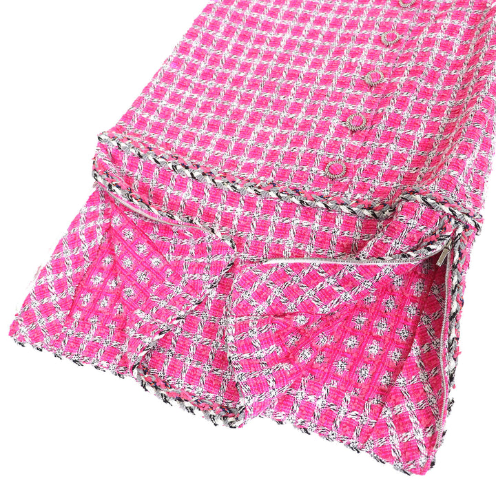 CHANEL ワンピース COCOボタン メタリックトリム 半袖 ツイード ピンク 34 P49180