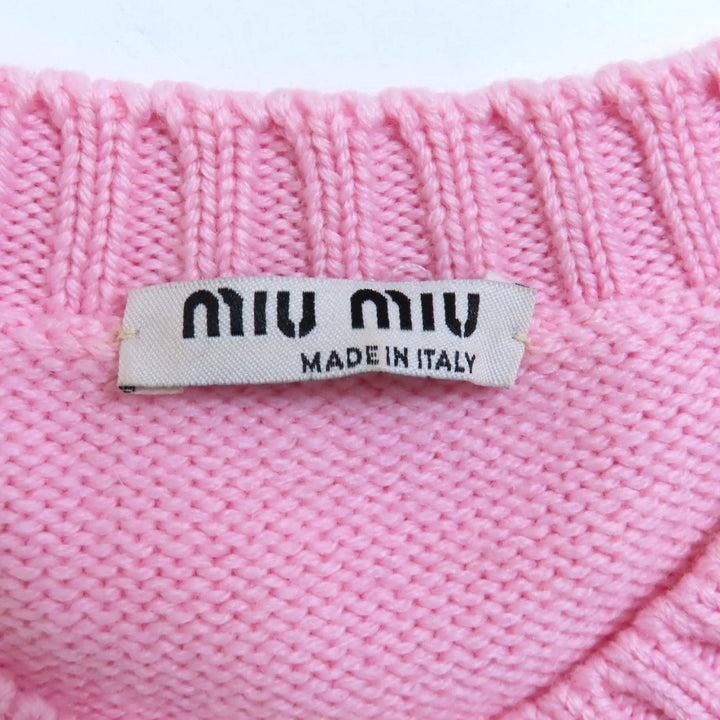Great MIUMIU sweater Unicorn cropped long sleeve knit pink wool Women 36 MML188