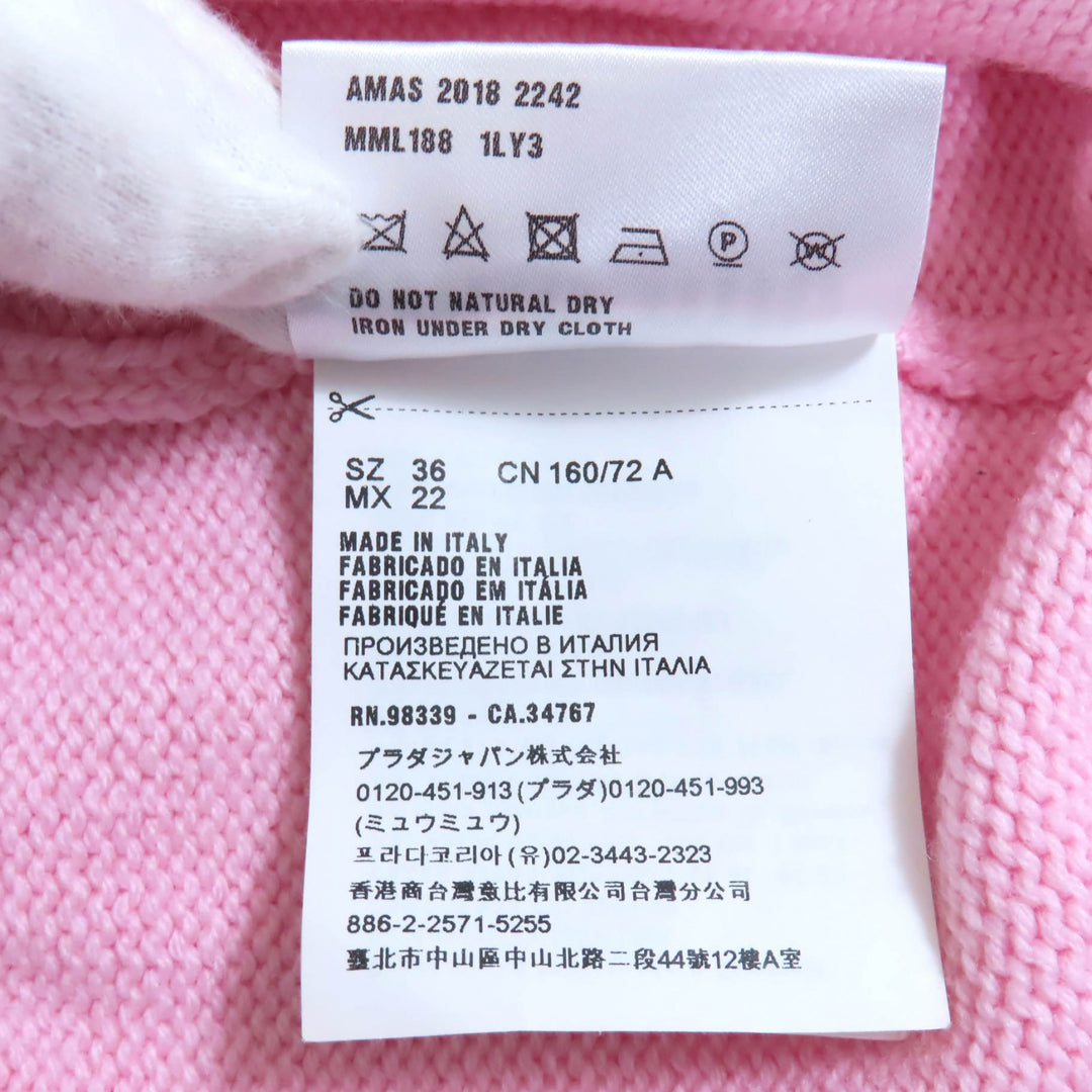 Great MIUMIU sweater Unicorn cropped long sleeve knit pink wool Women 36 MML188