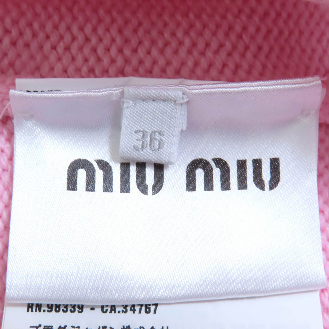 Great MIUMIU sweater Unicorn cropped long sleeve knit pink wool Women 36 MML188
