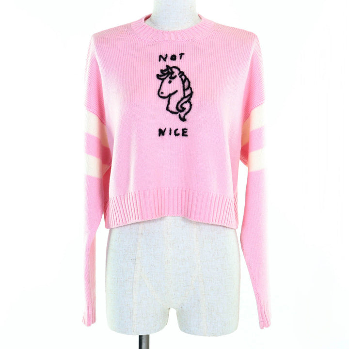 素晴らしいMIUMIUセーターユニコーンクロップドロングスリーブニットピンクウールレディース36 MML188