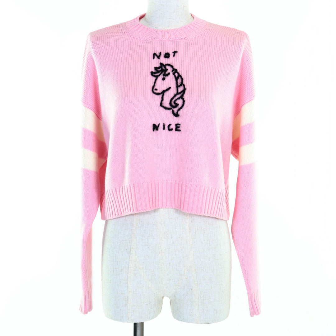 Great MIUMIU sweater Unicorn cropped long sleeve knit pink wool Women 36 MML188