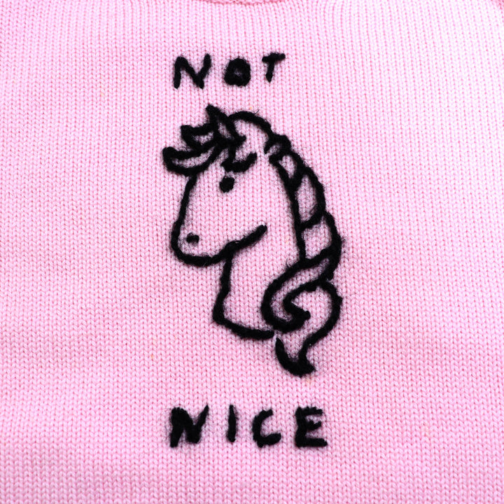 Great MIUMIU sweater Unicorn cropped long sleeve knit pink wool Women 36 MML188