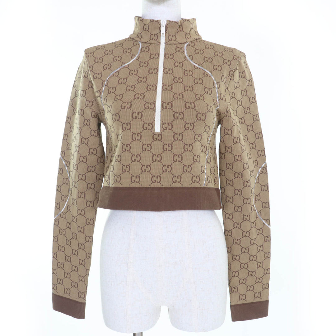 新品 GUCCI トップス GG柄 クロップド丈 ブラウン ナイロン レディース M 715524