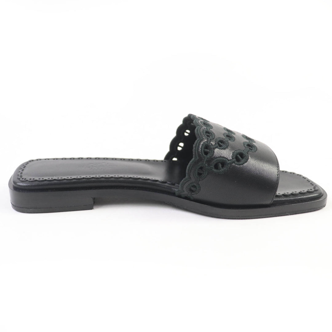 Pristine HERMES Sandals Frog Chaine d'Ancre leather black leather Women 36.5