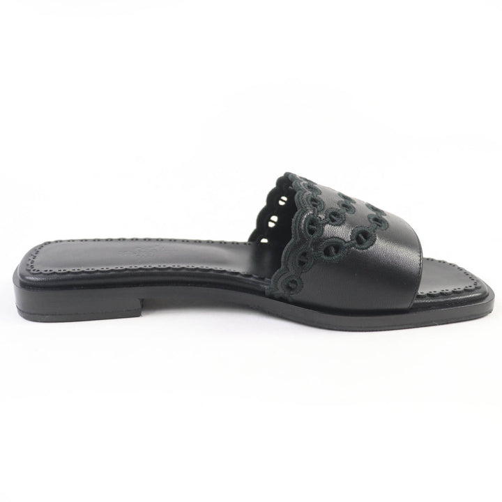 Pristine HERMES Sandals Frog Chaine d'Ancre leather black leather Women 36.5