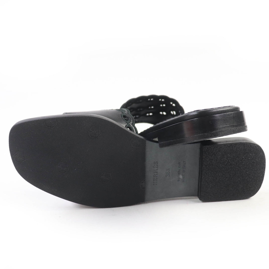 Pristine HERMES Sandals Frog Chaine d'Ancre leather black leather Women 36.5