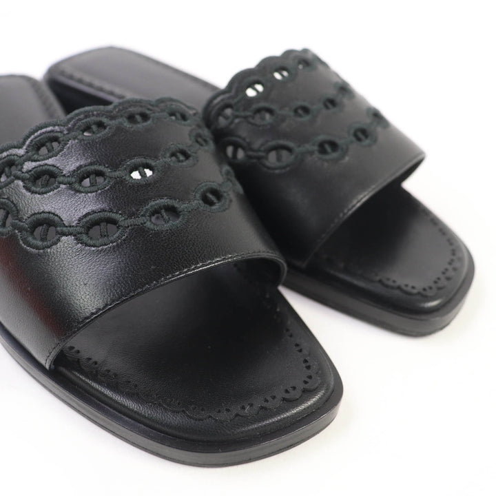 新品 HERMES サンダル フロッグ シェーヌダンクル レザー ブラック レザー レディース 36.5