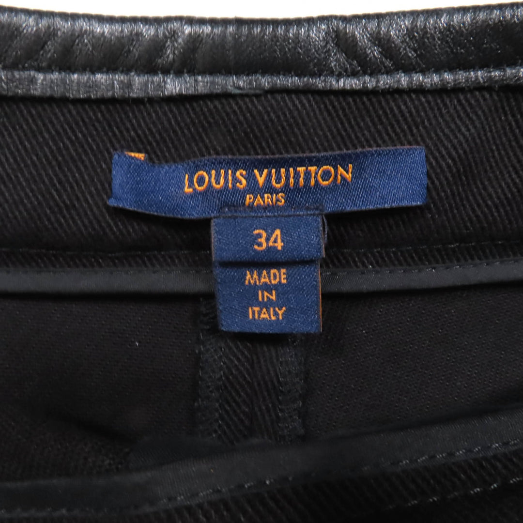 素晴らしい LOUIS VUITTON ショートパンツ ラムレザー パイピング LVプレート ロゴボタン レディース 34