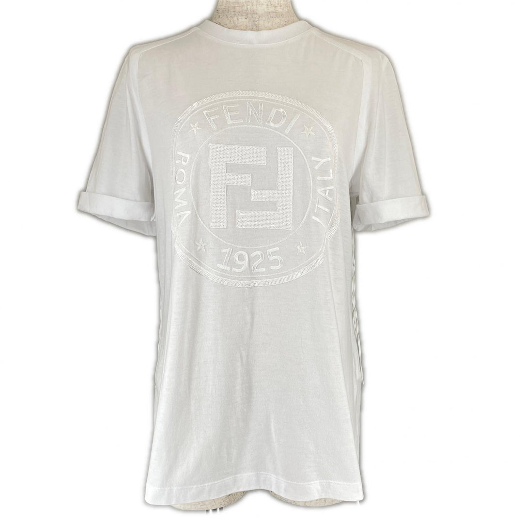 素晴らしいFENDI 半袖Tシャツ ズッカ柄 ロゴ バックフリンジデザイン XXS FS7111