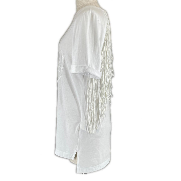 Great FENDI Short sleeve T-shirt Zucca Pattern logo back fringe design XXS