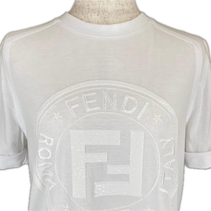 Great FENDI Short sleeve T-shirt Zucca Pattern logo back fringe design XXS