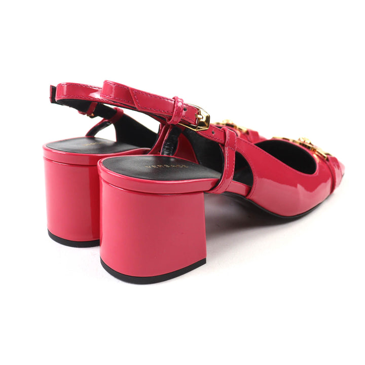 Pristine VERSACE pumps Medusa square toe chunky heel patent leather pink 36