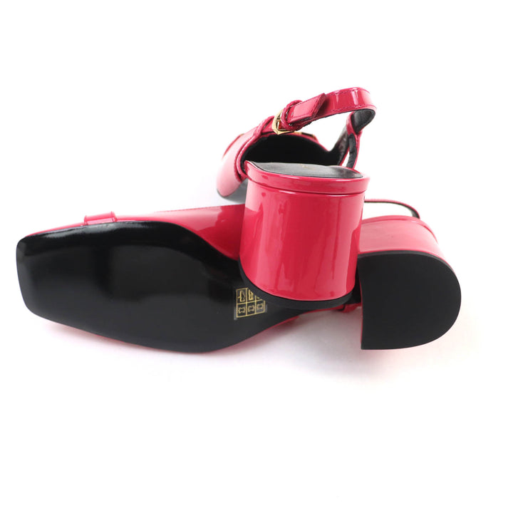 Pristine VERSACE pumps Medusa square toe chunky heel patent leather pink 36