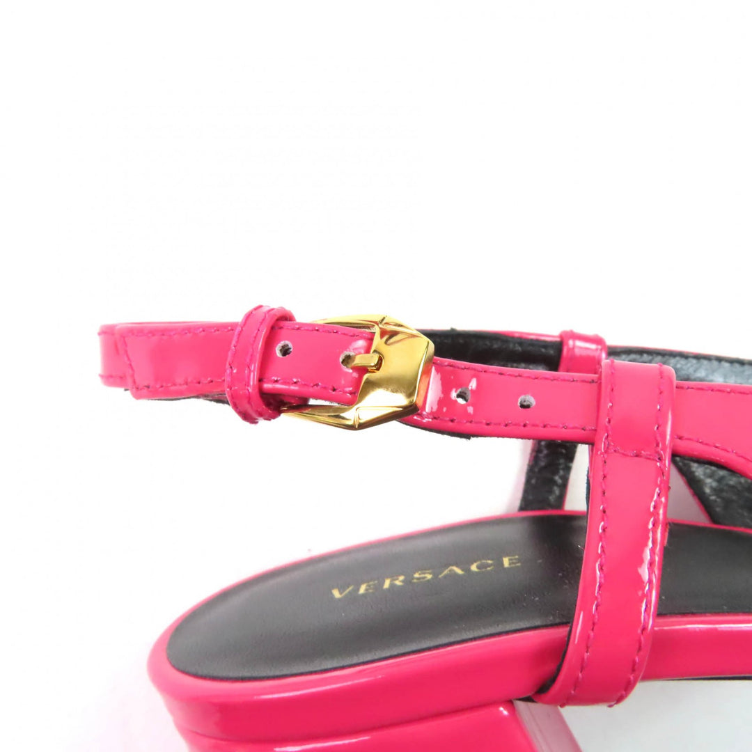 Pristine VERSACE pumps Medusa square toe chunky heel patent leather pink 36