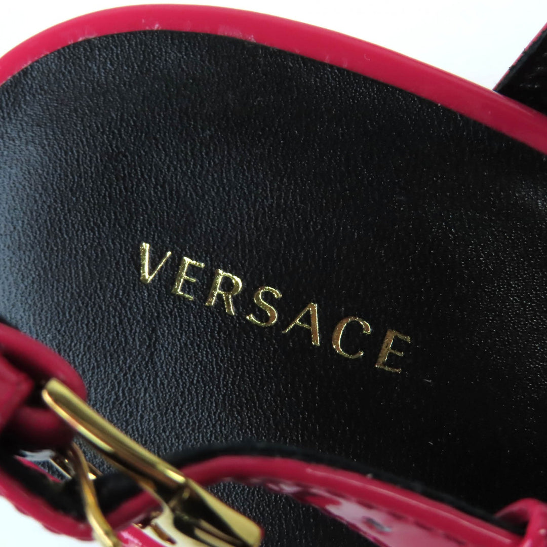 Pristine VERSACE pumps Medusa square toe chunky heel patent leather pink 36