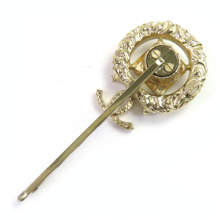 Excellent CHANEL hair accessory COCO Mark Rhinestone Beaded Hairpin gold 22C