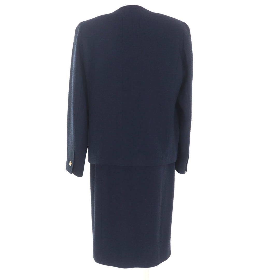 Excellent CHANEL BOUTIQUE suit 90s collarless tweed jacket and skirt 36