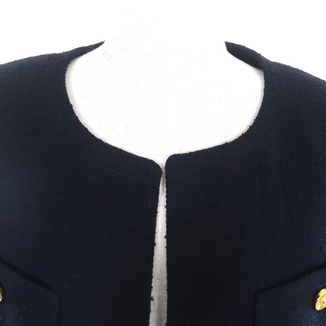 Excellent CHANEL BOUTIQUE suit 90s collarless tweed jacket and skirt 36