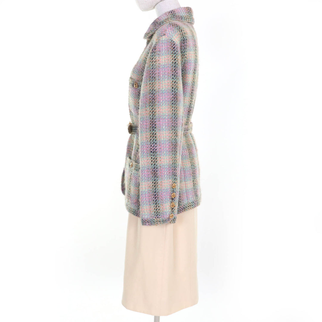 Great CHANEL two-piece set 90s COCO Mark button belted tweed jacket and skirt 42