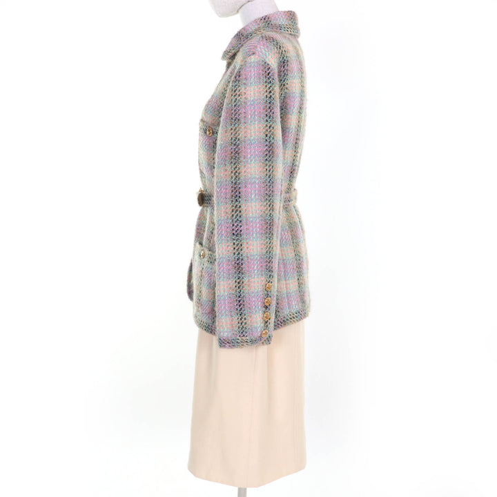 Great CHANEL two-piece set 90s COCO Mark button belted tweed jacket and skirt 42