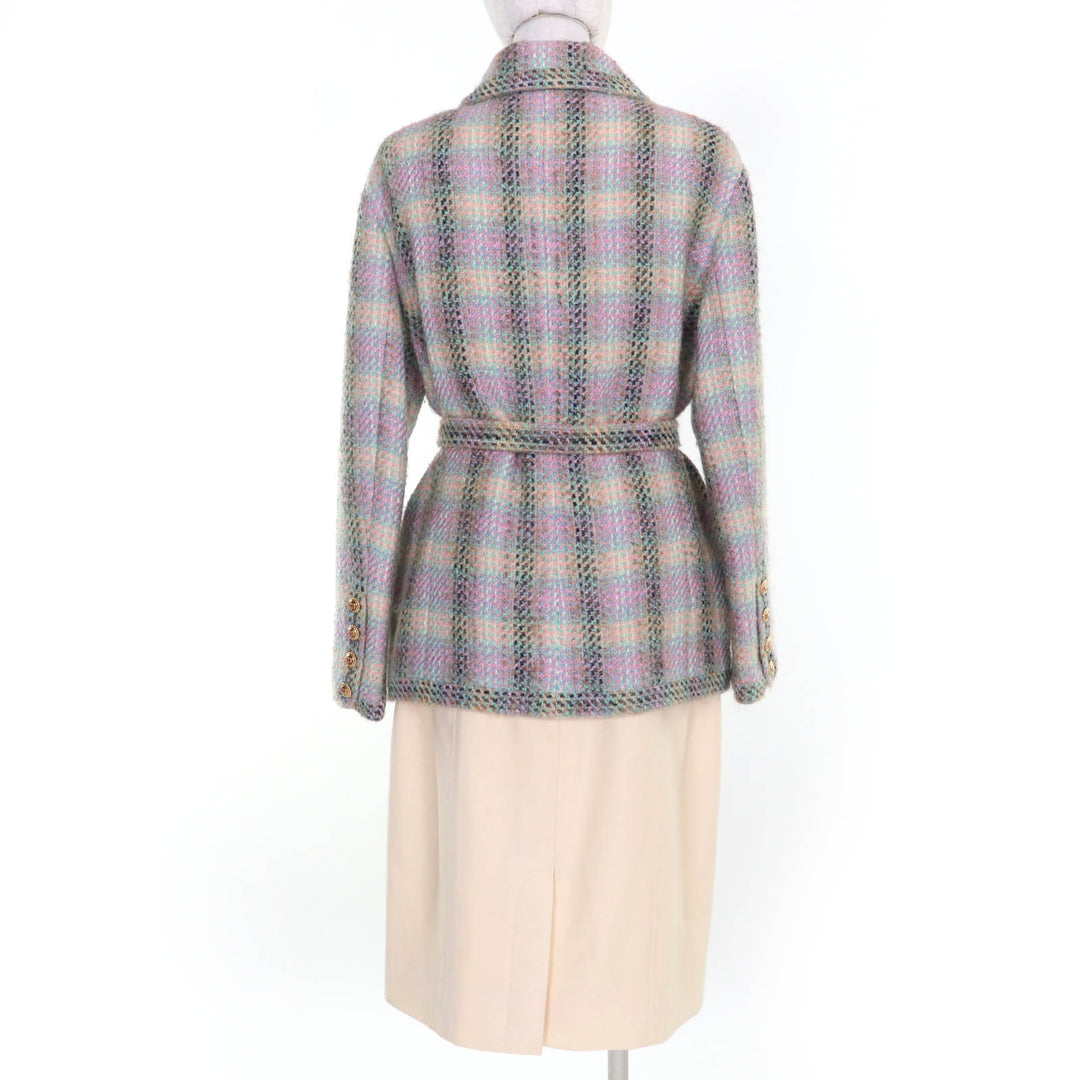 Great CHANEL two-piece set 90s COCO Mark button belted tweed jacket and skirt 42