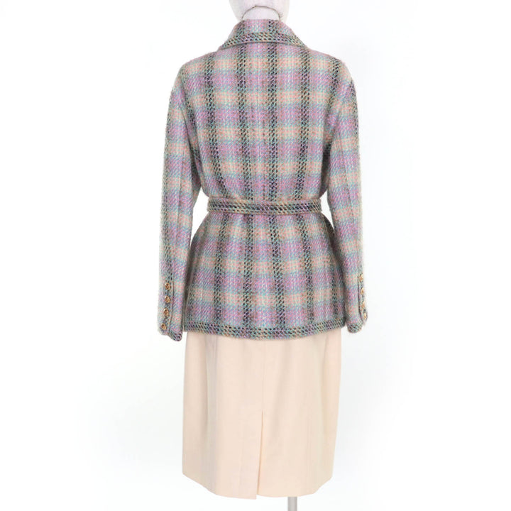 Great CHANEL two-piece set 90s COCO Mark button belted tweed jacket and skirt 42
