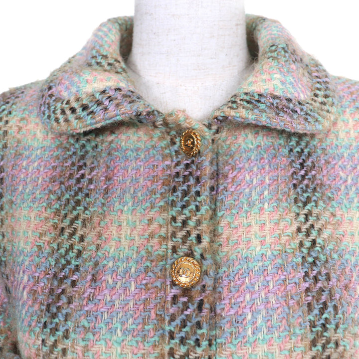 Great CHANEL two-piece set 90s COCO Mark button belted tweed jacket and skirt 42