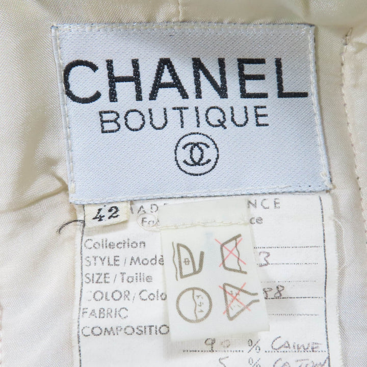 Great CHANEL two-piece set 90s COCO Mark button belted tweed jacket and skirt 42