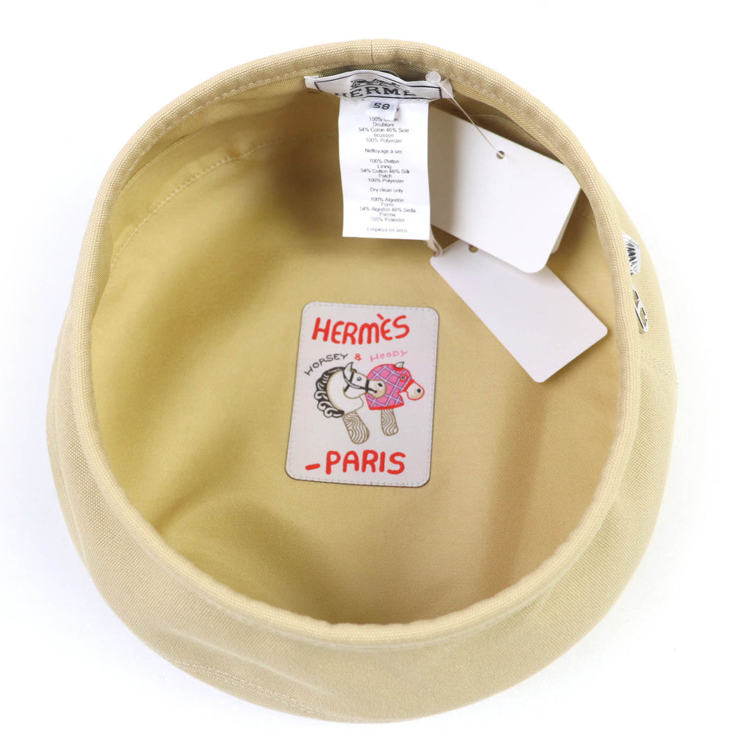 新品 HERMES ベレー帽 シェーヌダンクル シェルメタル ベージュ コットン レディース 58 241067N