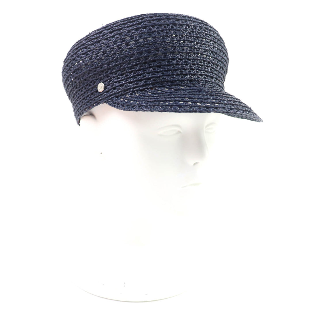 Excellent HERMES Casquette Garate Serie Metal Hat Navy Raffia Women