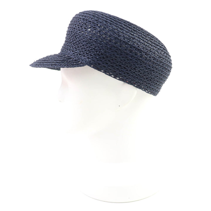 Excellent HERMES Casquette Garate Serie Metal Hat Navy Raffia Women