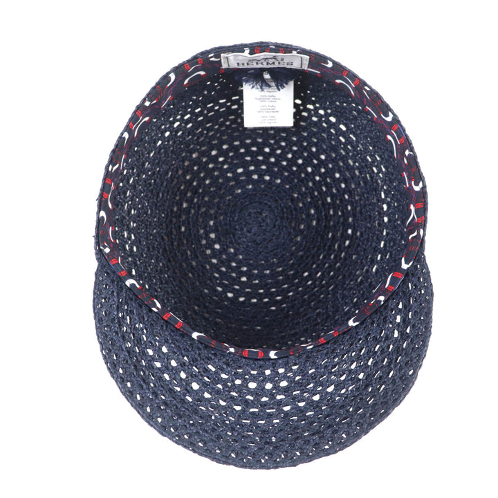 Excellent HERMES Casquette Garate Serie Metal Hat Navy Raffia Women