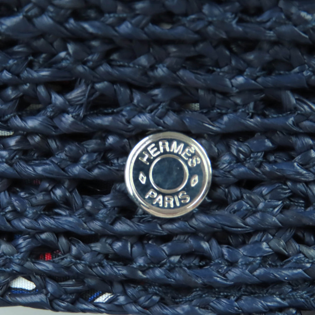 Excellent HERMES Casquette Garate Serie Metal Hat Navy Raffia Women