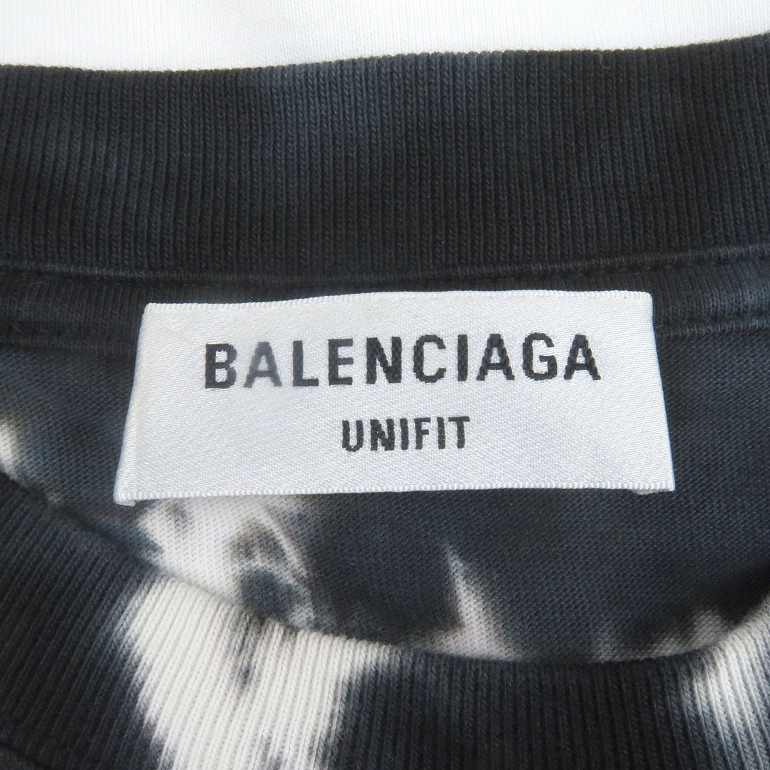 Excellent BALENCIAGA Short sleeve T-shirt Tie-dye Pattern Crack Logo Print