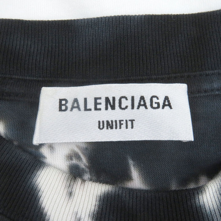 Excellent BALENCIAGA Short sleeve T-shirt Tie-dye Pattern Crack Logo Print