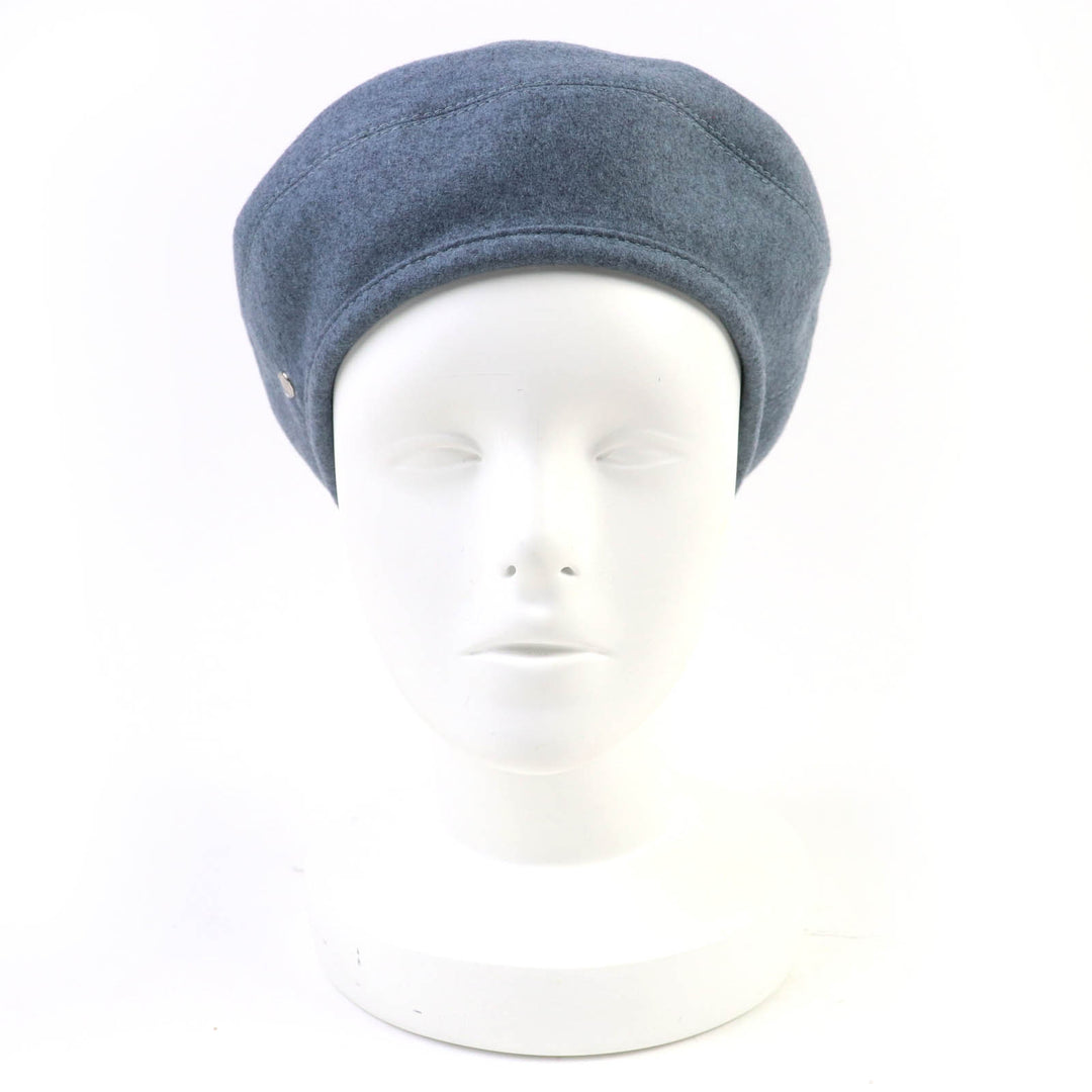 Excellent HERMES beret Saint Honor Serie Metal Lining HPattern Hat Blue gray 58