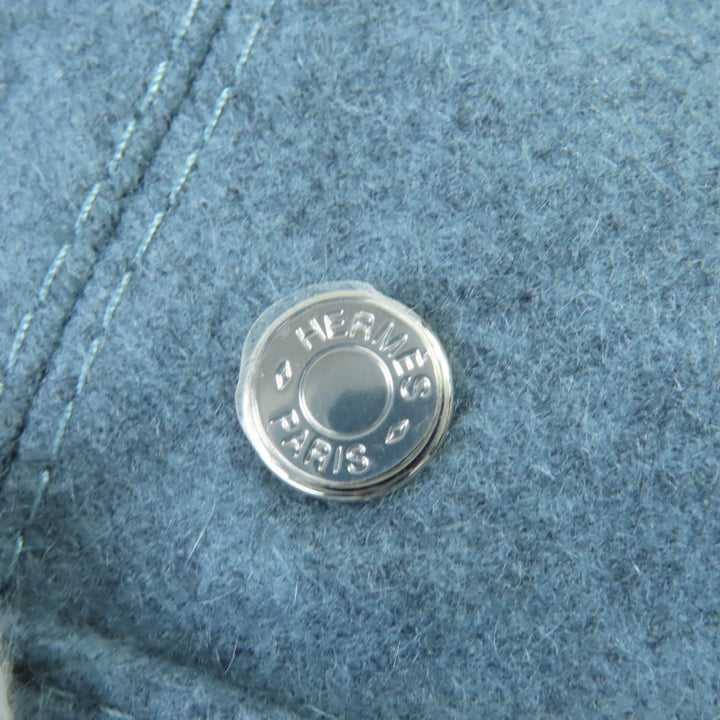 Excellent HERMES beret Saint Honor Serie Metal Lining HPattern Hat Blue gray 58