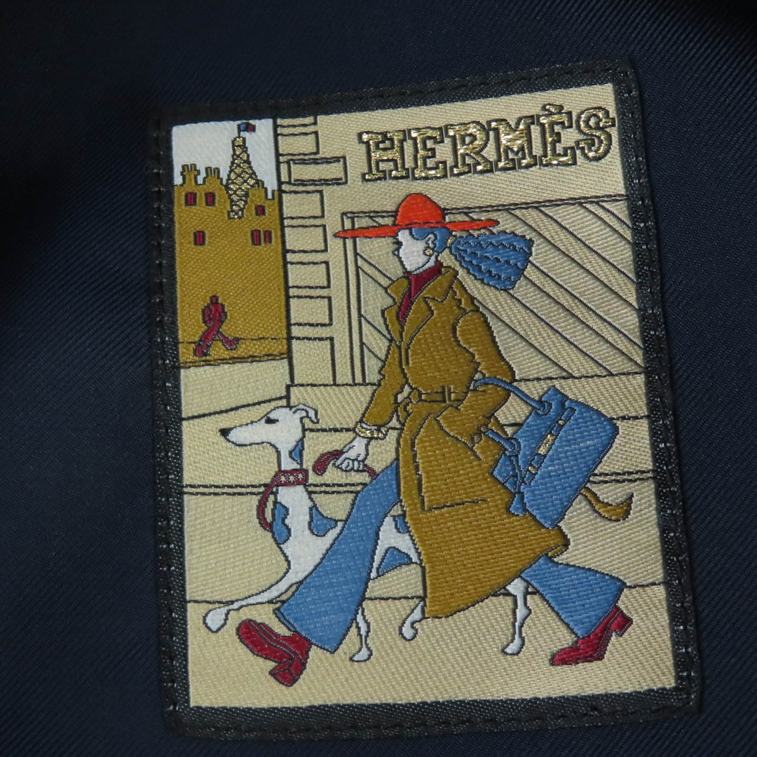 Excellent HERMES beret Saint Honor Serie Metal Lining HPattern Hat Blue gray 58