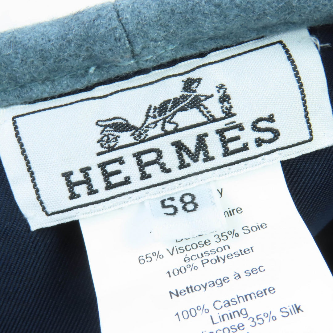 Excellent HERMES beret Saint Honor Serie Metal Lining HPattern Hat Blue gray 58